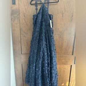 NWY Eliza J Floating Flow Floral Sequin Halter Formal Dress Navy